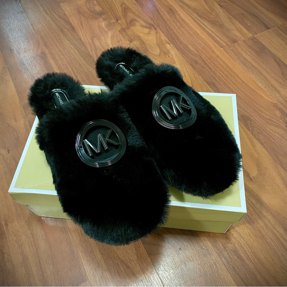 Michael Kors Black Fur Slippers